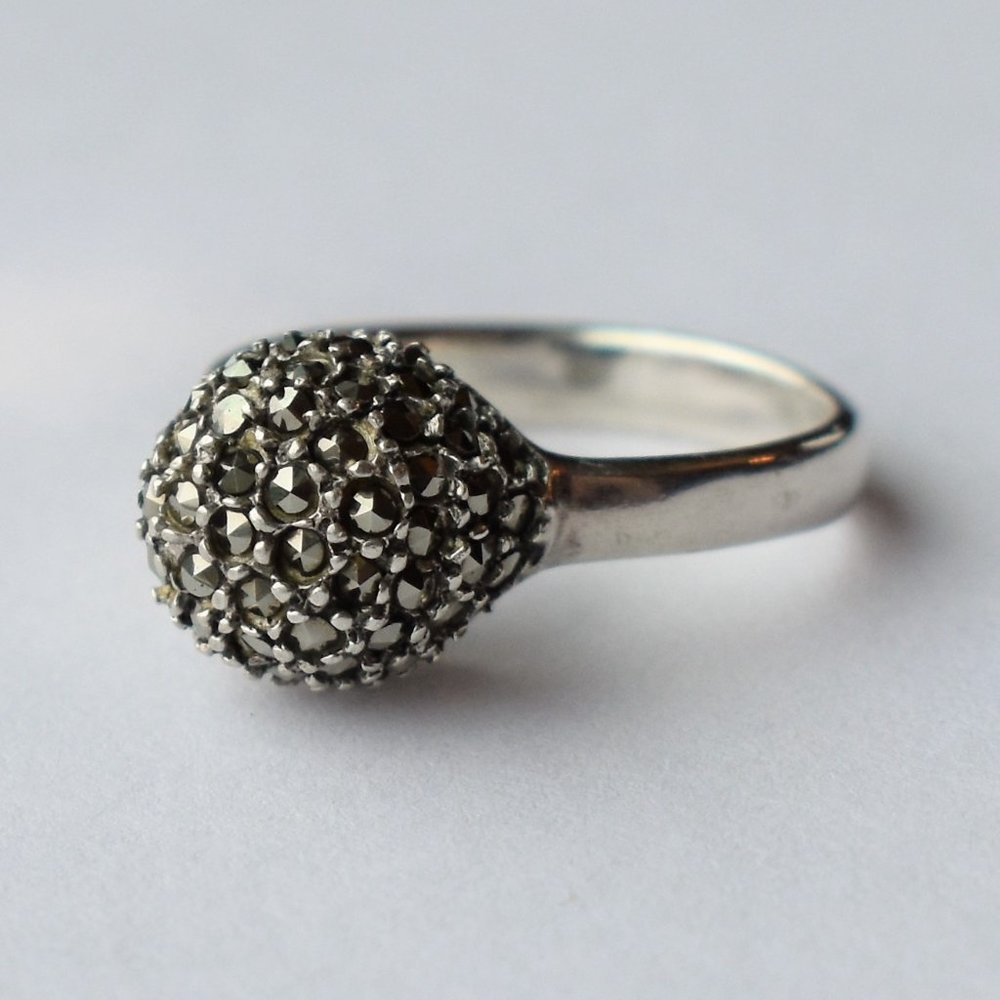 Sterling Silver Marcasite Gem Ball Band Ring Sz 6